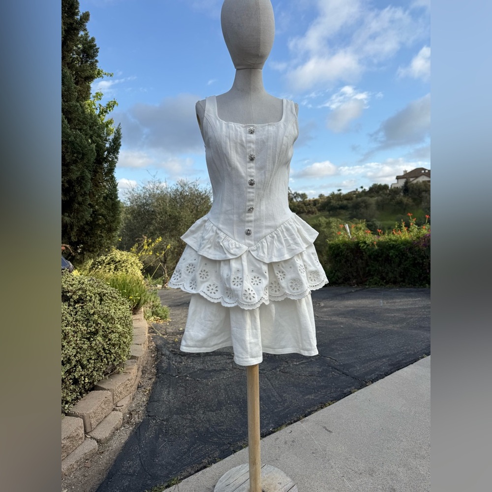 Jacqui E White Buttoned Mini Dress NWOT